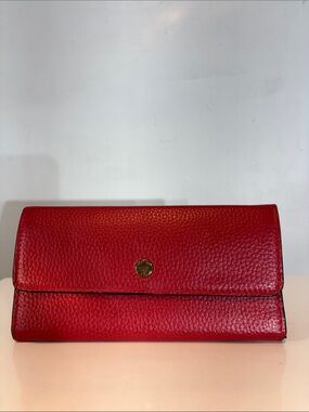 Lodis Red Leather Wallet Clutch RFID Snap Flap Organizer Wristlet Style